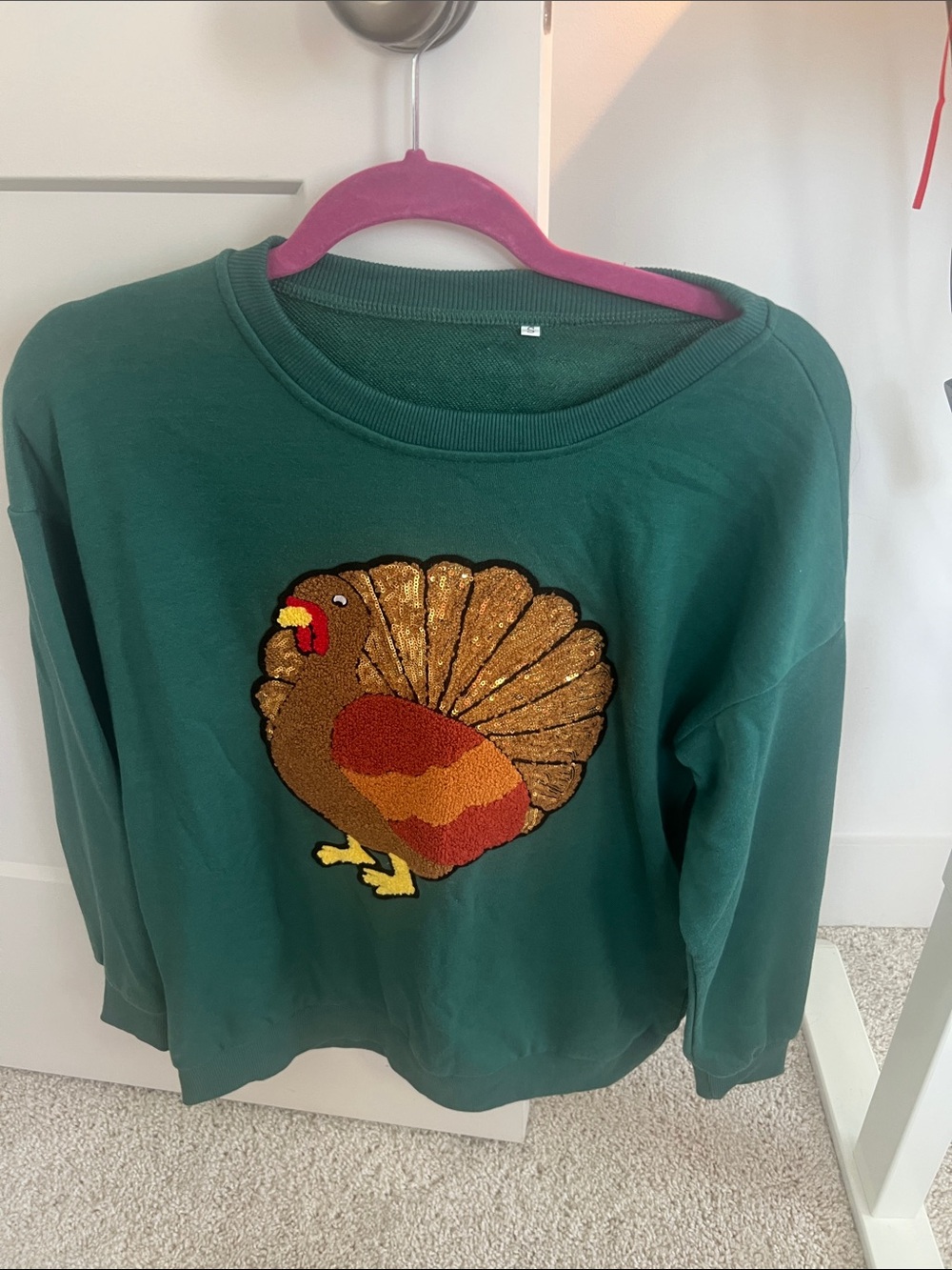 Dark green thanksgiving turkey sequin sweatshirt small